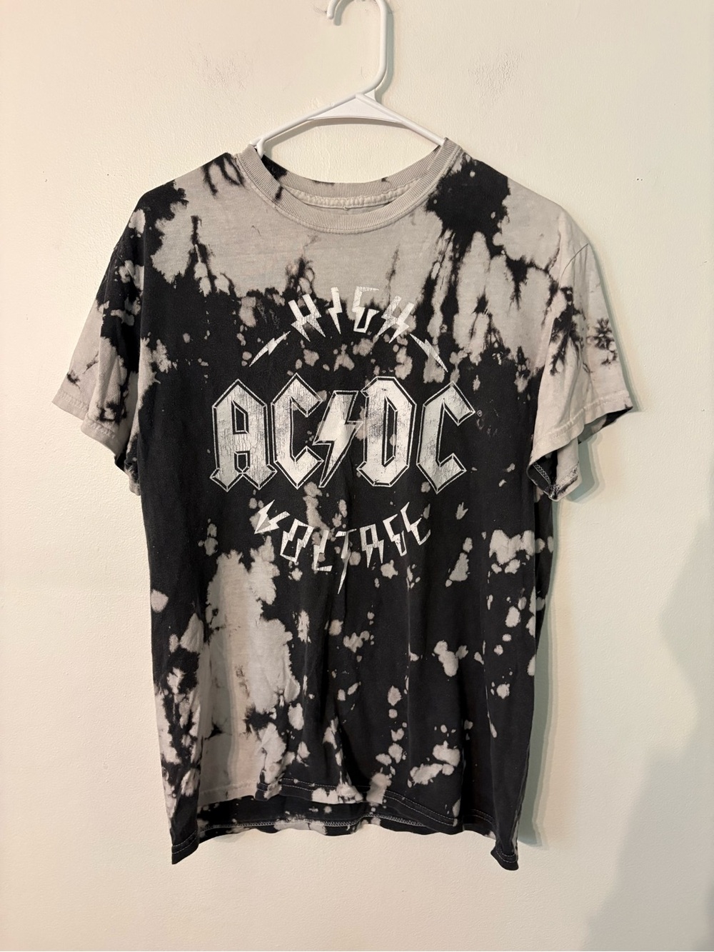 AC/DC Black and Light Gray Tie-Dye Logo Tee. Super high quality